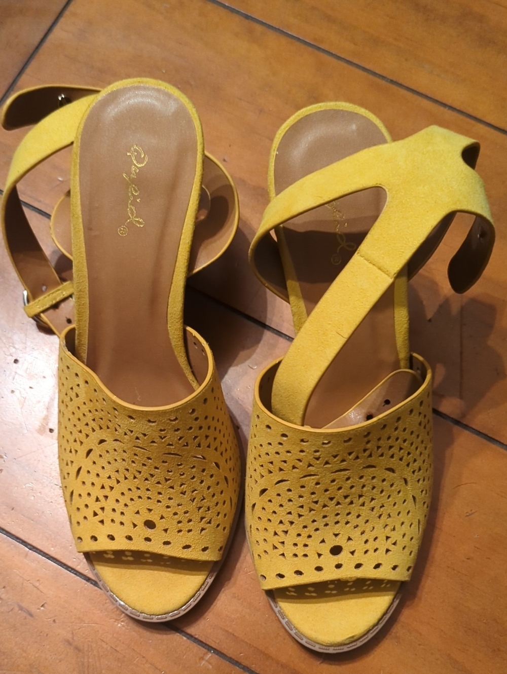 Yellow Perforated Suede Qupid Women’s Sandals - Stylish Summer Heels